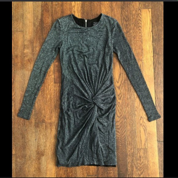 Ted Baker Long Sleeve Metallic Silver Knot Dress - Picture 2 of 10
